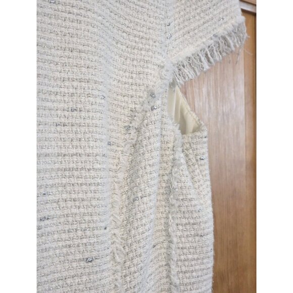 Rebecca Taylor Womens Dress 10 Fringe Tweed Shift Ivory Metallic - Picture 10 of 16